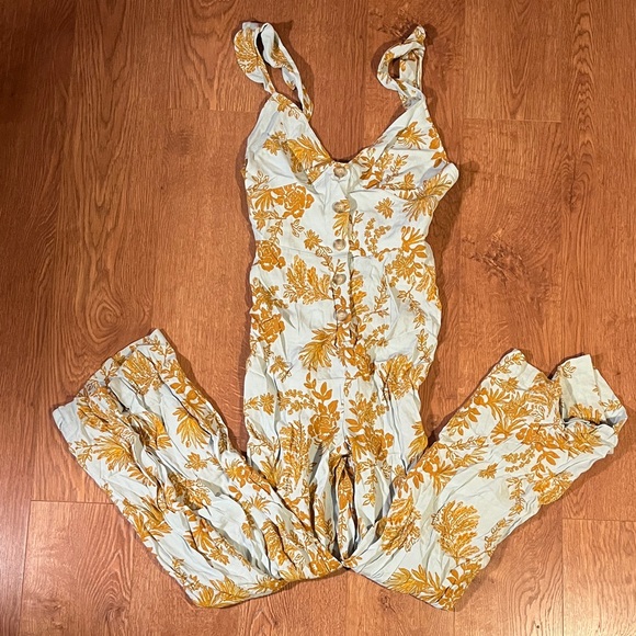Free People Pants - Free People Mustard and Teal Floral Jumpsuit Size 0